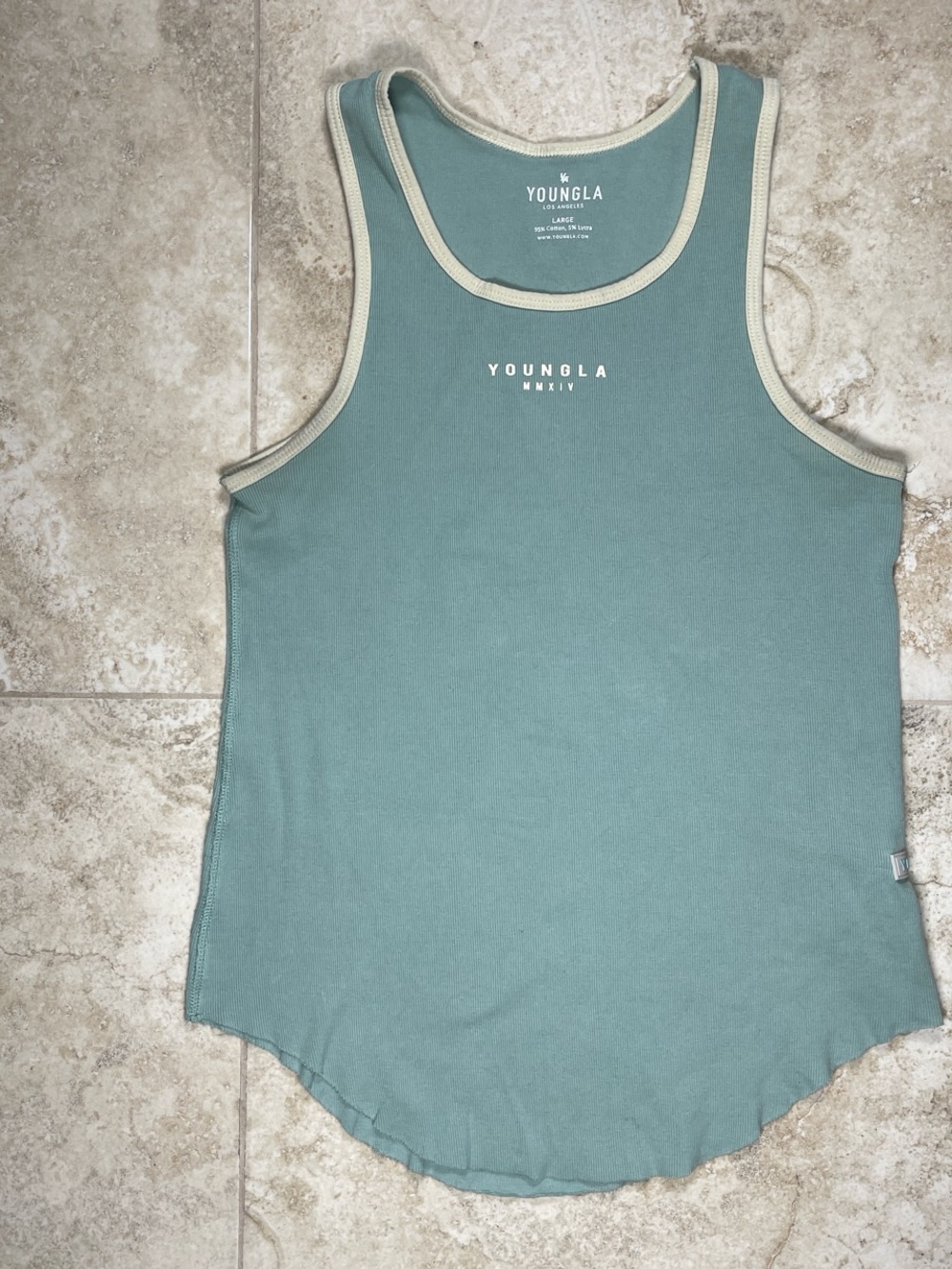 YoungLA Sage Green Ribbed Tank with Cream Trim